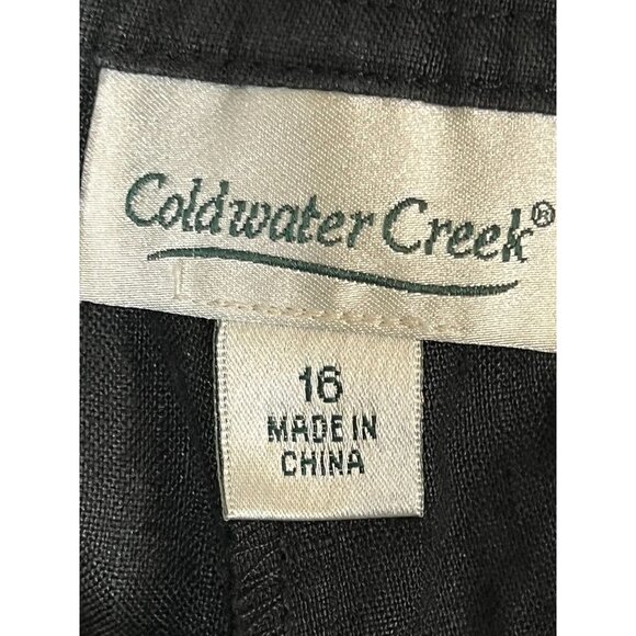 Coldwater Creek Linen Pant 16 Black Belted Neutral Classic Chic Preppy - Picture 2 of 12